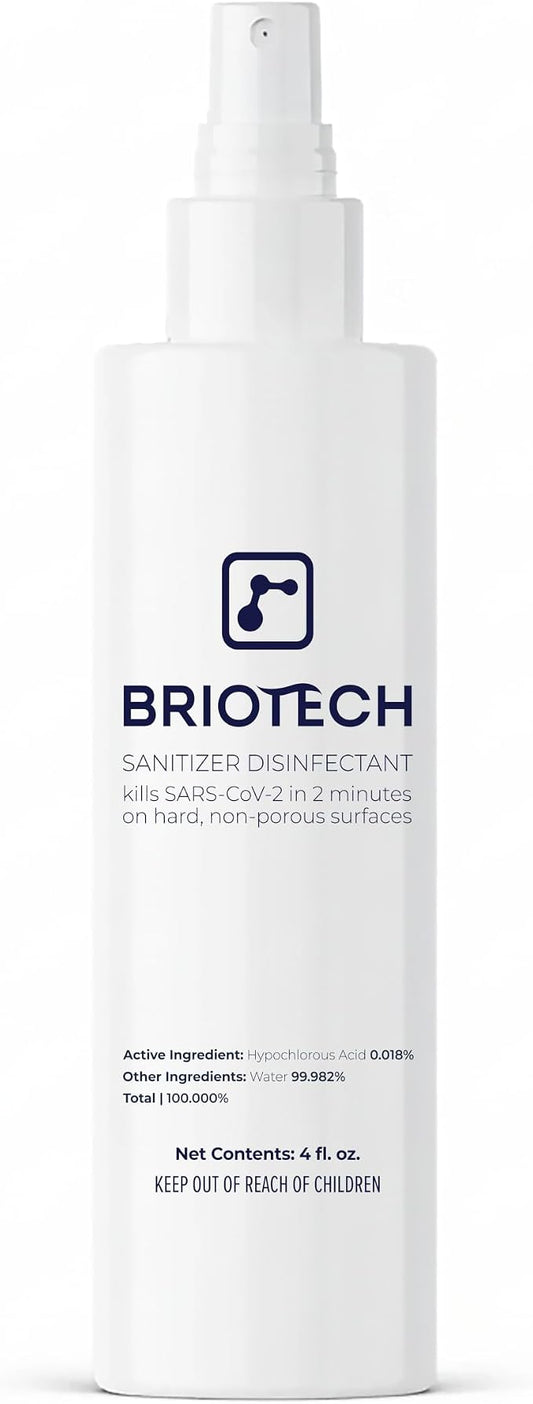 BRIOTECH Sanitizer Disinfectant Hypochlorous Spray, Kill 99.99% of Viruses & Bacteria, Control Mold, Eliminate Odor, Gentle for Nursery & Play Rooms, Food Contact Surface Sanitizer, 4 fl oz