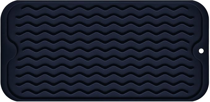 Silicone Dish Drying Mat for Multiple Usage, Easy clean, Eco-friendly, Heat-resistant Dish Drainer Mat for Kitchen Counter,Sink,Refrigerator or Drawer liner (12" x 6", Dark Blue)