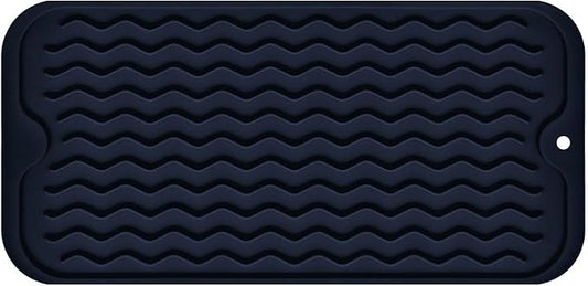 Silicone Dish Drying Mat for Multiple Usage, Easy clean, Eco-friendly, Heat-resistant Dish Drainer Mat for Kitchen Counter,Sink,Refrigerator or Drawer liner (12" x 6", Dark Blue)