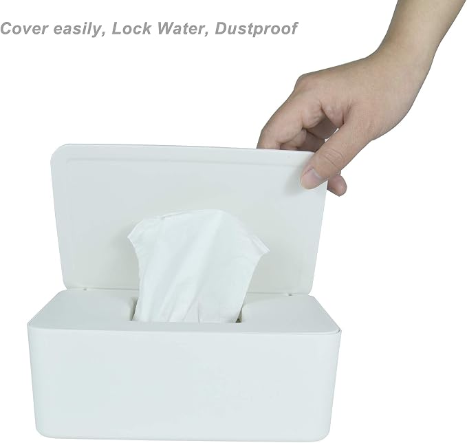 Diaper Wipes Dispenser, Tissue Storage Box Case (White) | Wet Wipe Dispenser Holder with Lid for Home, Office, Cars