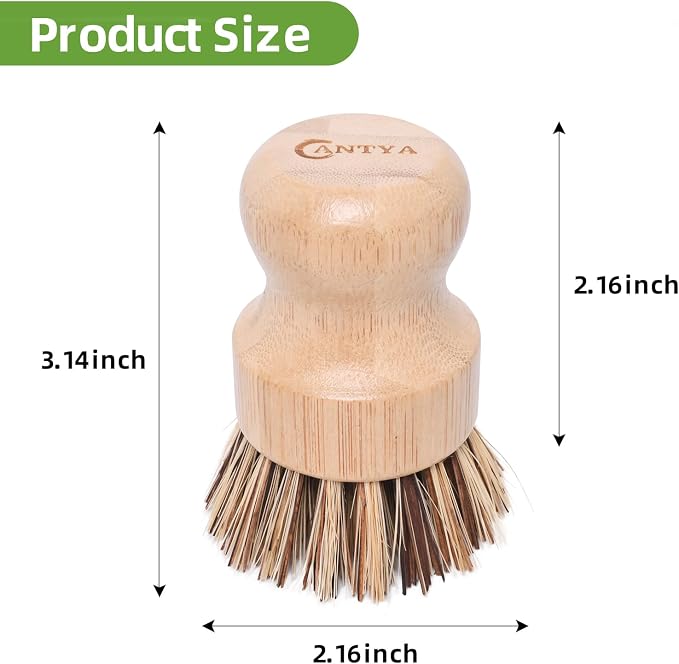 6 Packs Bamboo Dish Scrubber - Hard Bristle Natural Bristle Brush Union Fiber and Tampico Fiber Bamboo Dish Brush for Washing Cast Iron Pan/Pot