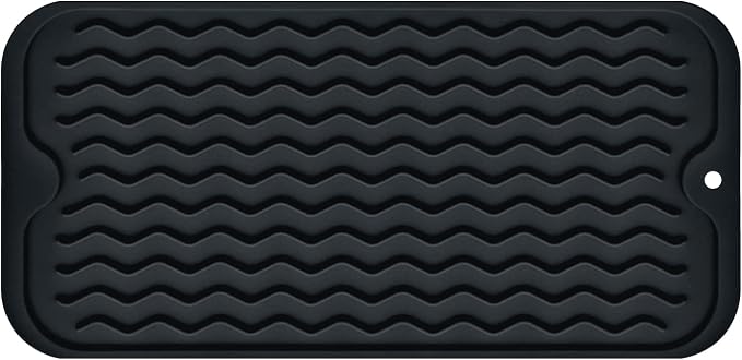 Silicone Dish Drying Mat, Non-Slip Easy Clean Sink Mat Large Heat-resistant Dish Drainer Mat for Kitchen Counter, Sink, Refrigerator or Drawer liner (12" x 6", BLACK)