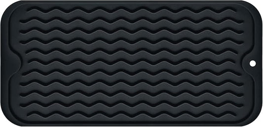 Silicone Dish Drying Mat, Non-Slip Easy Clean Sink Mat Large Heat-resistant Dish Drainer Mat for Kitchen Counter, Sink, Refrigerator or Drawer liner (12" x 6", BLACK)