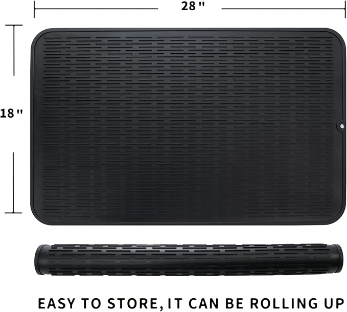 MicoYang Silicone Dish Drying Mat for Multiple Usage,Easy clean,Eco-friendly,Heat-resistant Silicone Mat for Kitchen Counter or Sink,Refrigerator or Drawer Liner Black 3XL 28 inches x 18 inches
