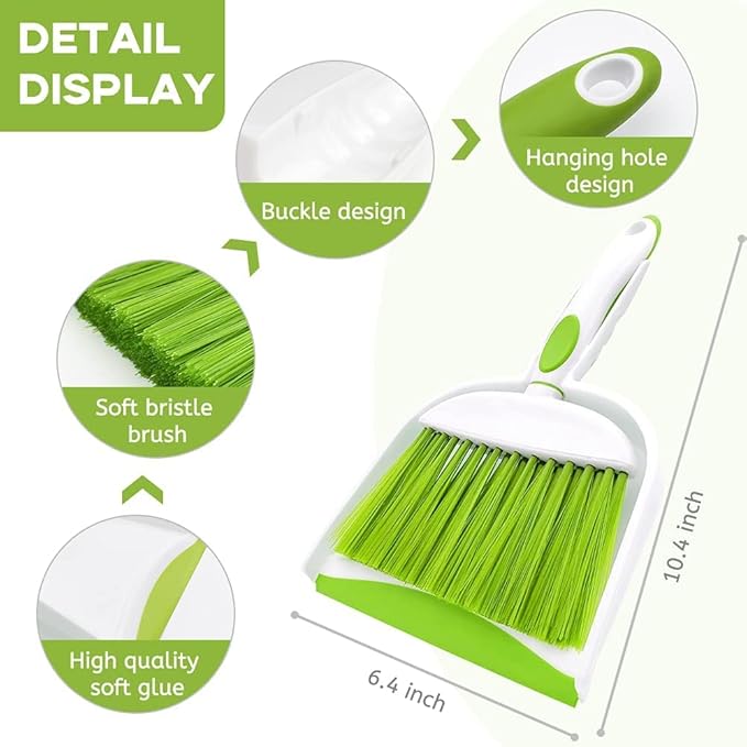 Broom Dustpan Brush Small Dust pan: Small Broom and Dustpan Set Mini Dust pan and Brush Set for Desk, Home, Camping Tent (Light Green)