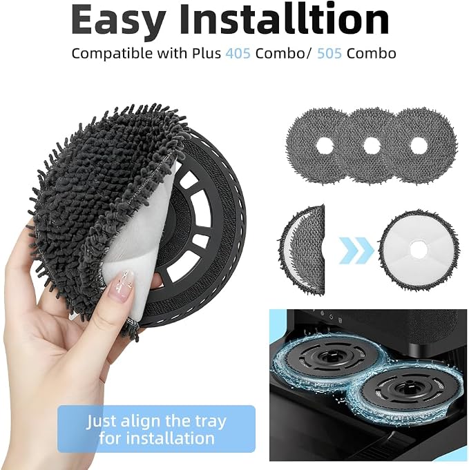 8 Pack Mop Pads for iRobot Roomba Plus 405 Combo/505 Combo Robot Vacuum Cleaner, Spin Cleaning Pads Replacement Parts Accessories Set