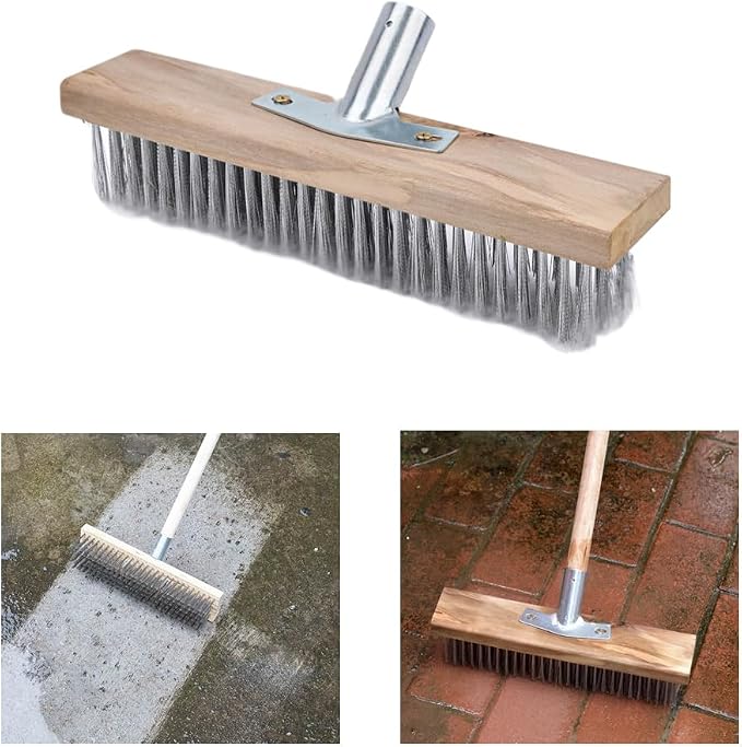Stainless Steel Wire Scrub Brush for Deck, Concrete, Patio Floor Cleaning, Heavy Duty Bristle Scrubber Broom for Moss Removal(50cm/19.68in)