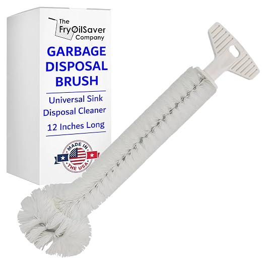 Universal Garbage Disposal Cleaner - 12" Long Kitchen Sink & Drain Cleaning Brush - Sturdy T-Grip Handle Disposer Cleaner - Removes Residue & Odor - Easy to Clean - Made in USA - FryOilSaver Co.