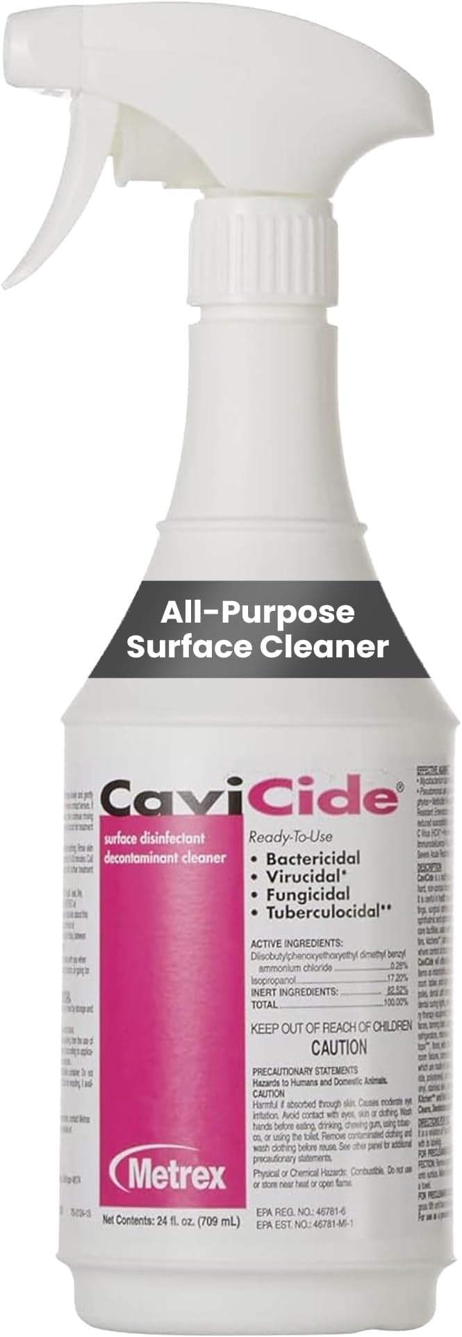 Metrex CaviCide Germicidal Surface Disinfectant Spray – EPA-Registered Quaternary Ammonium Cleaner – Kills Flu Virus, Bacteria & Fungi – Hospital-Grade for Medical, Dental & Salon – 24 fl oz, 1 Count