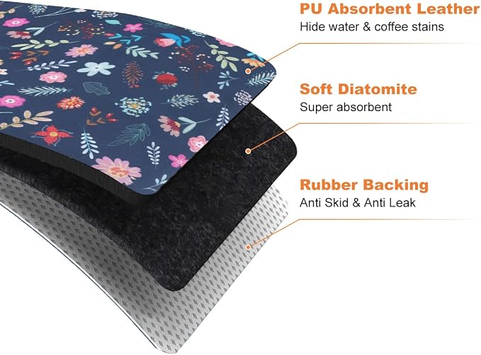 LOKHOM Dish Drying Mat for Kitchen Counter, 18"x24" Absorbent Coffee Bar Mat with Colorful Floral, Vintage Dish Drainer Rack Mat