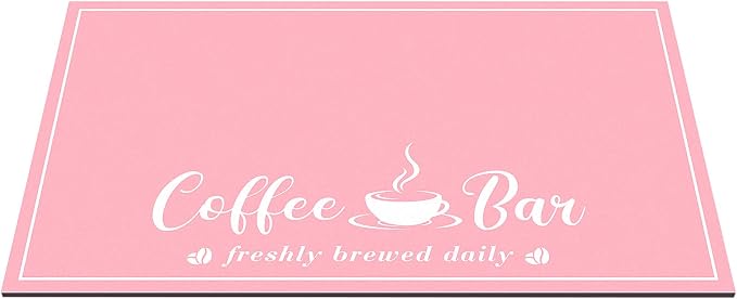 CooRug Absorbent Coffee Mat, Fashion Dish Drying Mat for Kitchen Counter Coffee Bar Accessories Espresso Machine Dish Rack 16" x 24" Pink