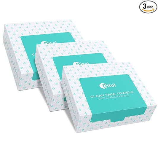 Ditoi Face Towels XXL,Soft Disposable Facial Towels-Travel Essentials | 10"×12" Thick Face Cloths for All Skin Types, Dry Wipes for Skincare, Makeup Removal and Cleansing, 45 Count,Travel Pack