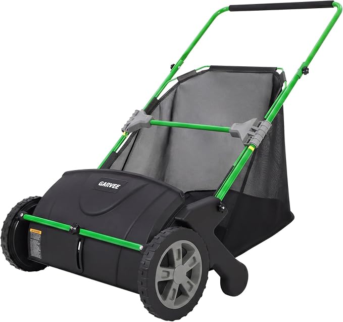 21-Inch Push Lawn Sweeper, Heavy Duty Manual Leaf & Grass Collector with 3.5 Cu. ft. Large Hopper Bag, Adjustable Height Spinning Brushes for Yard, Garden & Driveway