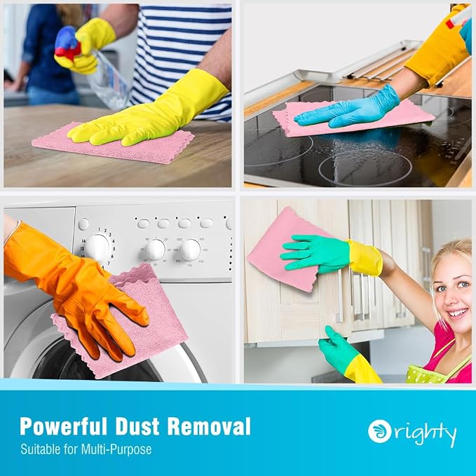 Orighty Microfiber Cleaning Cloth - 24 Pack, Pink Cleaning Rags 12x11 inch | Microfiber Towels for Cars, Highly Absorbent Household Cleaning Supplies, Reusable Lint Free Cloths for House, Kitchen