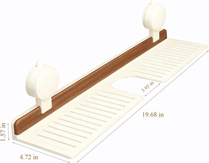 Bathroom Sink Shelf Over Faucet, No Drill Floating Shelf for Bathroom Sink, Under Sink Caddy Organizers for Toothbrush Soap (Cream Color, 20 inch)