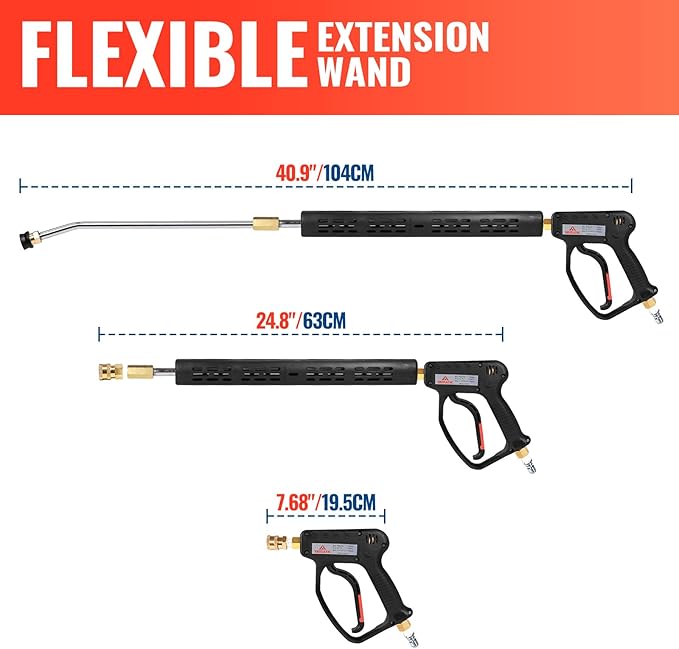 YAMATIC 5000 PSI Pressure Washer Gun Extension Wand 3/8" & M22-14mm Coupler | 360° Swivel quick connect inlet Power Washer Extension Wand Trigger Handle with 1/4" Quick Connect for Foam Cannon Car Wash
