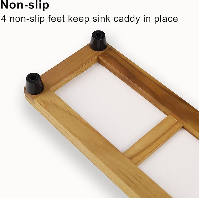 HTB Teak Instant Sink Caddy Organizer, Absorbing Stone Bathroom Tray White | Teak, Keep Dry, Caddy Organizer, Water Absorbing Stone, Non-Slip, Bathroom, Quick Drying, White