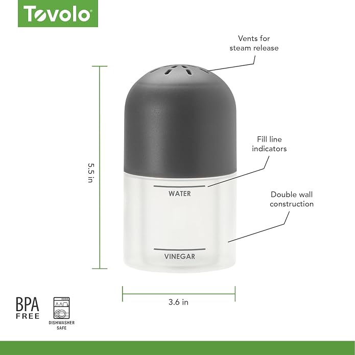 Tovolo Microwave Steam Cleaner for Inside Microwave Oven Easy to Use Fill Lines for Water Vinegar Helps Clean and Deodorize, Microwaveable Silicone BPA Free Steaming Cleaner for Home Office Microwave