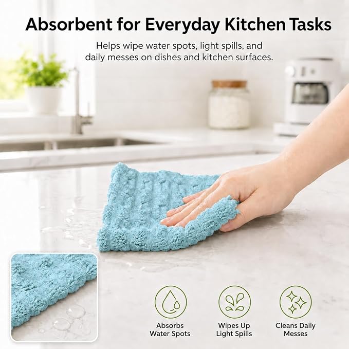 kimteny Microfiber Dish Cloths for Kitchen, 24 Pack 12 x 12 Inch Coral Velvet Kitchen Cleaning Cloths, Absorbent Reusable Non-Scratch Dish Rags for Dishes, Countertops & Sink