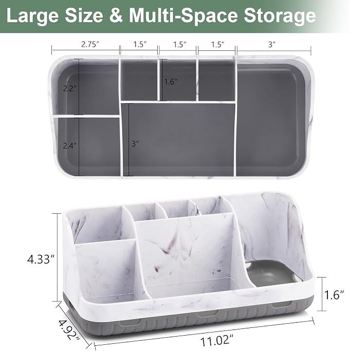GFWARE Marble Bathroom Countertop Organizer - Detachable 7 Slots Kids Electric Toothbrush and Toothpaste Holde Drainage for Bathroom Accessories Organization Counter Vanity Storage, Grey