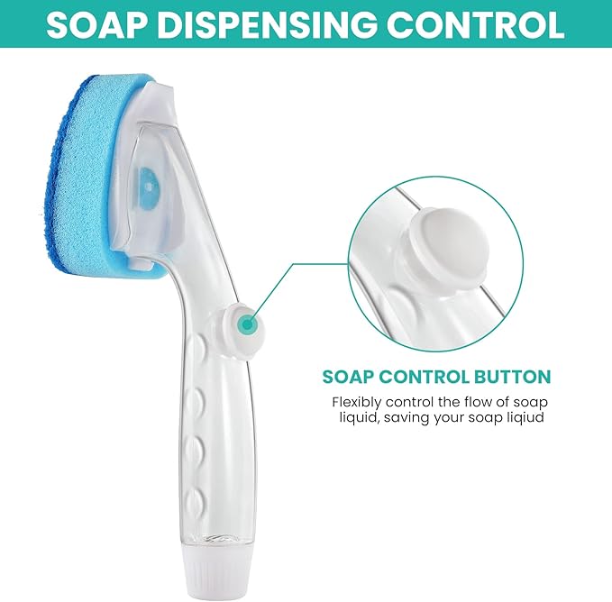 Dishwand Refill with Handle, Non Scratch Dish Wand Replacement Sponge Heads | Heavy Duty Head Soap Control Dispenser Set, Dishwashing Scrub Dispensing Brush Dishwasher Pad, Kitchen Sink Cleaning Scrubber