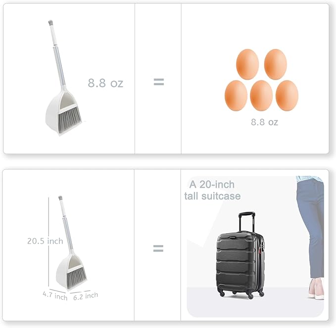 Small Broom and Dustpan Set, Household Mini Broom and Dustpan Set, Mini Broom and Cleaning Set Suitable for Various Small Areas (White)