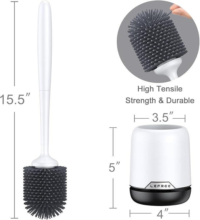 Lefree 2 Pack Silicone Toilet Bowl Brush and Holder Set with Ventilated Holder, Floor Standing & Wall Mounted Toilet Scrubber