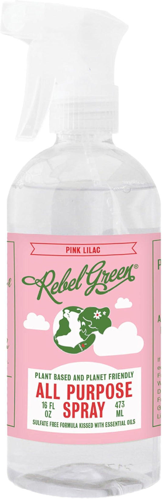 Rebel Green Natural All-Purpose Cleaning Spray - Plant-Derived Multi-Surface Cleaner with Essential Oils for Kitchen, Bath, Countertops and More - Pink Lilac Scent - 16 oz - 1 Pack
