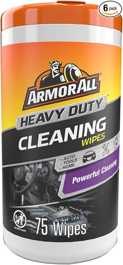 Armor All Heavy Duty Cleaning Wipes, Disposable Car Wipes, 75 Count (Pack of 6)