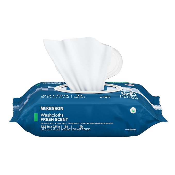 McKesson Washcloth Wipes, Scented, Adult Wet Wipes, 6 Pack, 576 Washcloths | Washcloths Disposable Wash Cloths for Body, Disposable Wet Wipes for Adults, Alcohol-Free, No-Rinse Formula