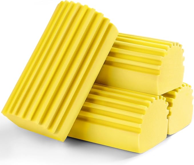 Jeymei Damp Clean Duster Sponge,4Pcs Yellow Dust Sponge for Cleaning | Damp Dusting Sponge with Ridges,Baseboard Cleaning Tool,Reusable Wet Duster Sponge,Household Cleaning Sponges for Blinds