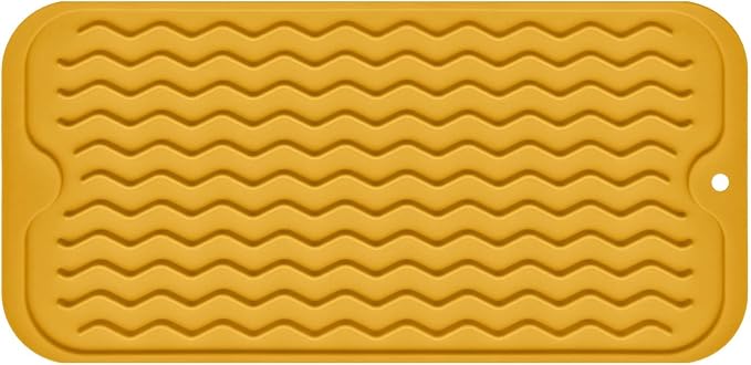 Silicone Dish Drying Mat for Multiple Usage, Easy clean, Eco-friendly, Heat-resistant Dish Drainer Mat for Kitchen Counter,Sink,Refrigerator or Drawer liner (12" x 6", Yellow)