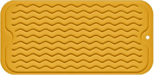 Silicone Dish Drying Mat for Multiple Usage, Easy clean, Eco-friendly, Heat-resistant Dish Drainer Mat for Kitchen Counter,Sink,Refrigerator or Drawer liner (12" x 6", Yellow)