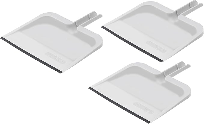 Superio Clip-On Dustpan with Rubber Lip - 10-inch Wide Durable Plastic Dust Pan with Comfort Grip Handle, White, 3-Pack