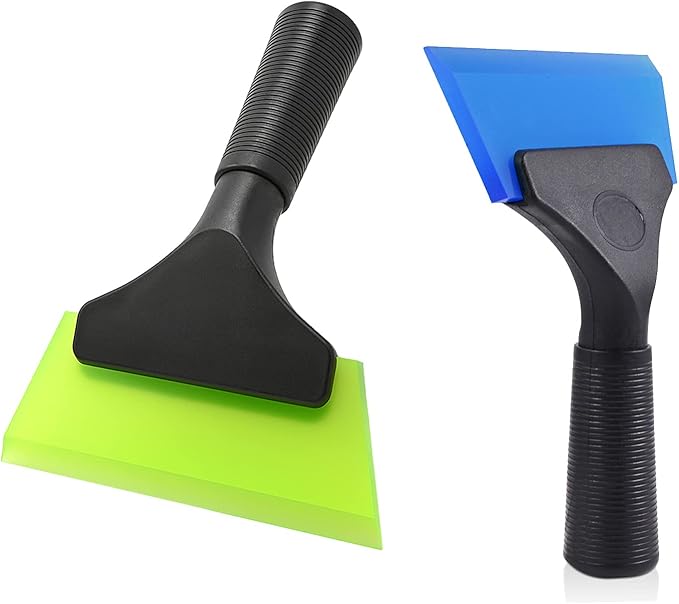 FOSHIO Small Squeegee with 5 Inch Dark Blue & Green Rubber Blade Mini Wiper Window Tinting Tools for Mirror Glass Window Cleaner with Non-Slip Handle, 2 Pack