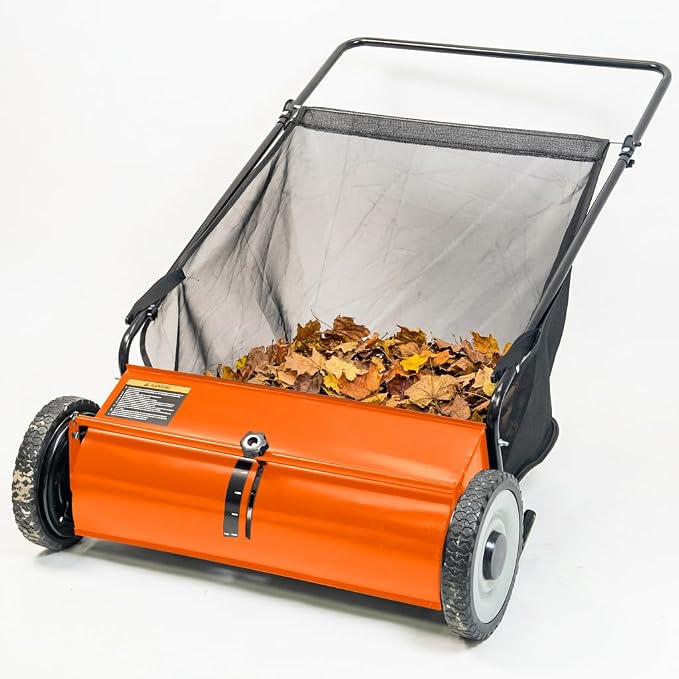 PPOLB 26" Push Lawn Sweeper, 7 cu.ft Large Capacity Yard Sweeper Push, 5:1 High-Density 4 Brushes, Adjustable Height, Heavy Duty Leaf Collector with Detachable Hopper, Rubber Wheels, Ergonomic Handle