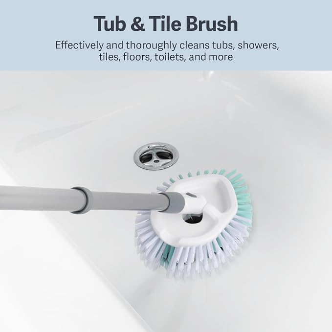 Casabella Tub & Tile Brush - Bathroom Cleaning Brush, Extendable Handle, All-Around Dual Bristles, Bristled Head, Non-Slip Grip