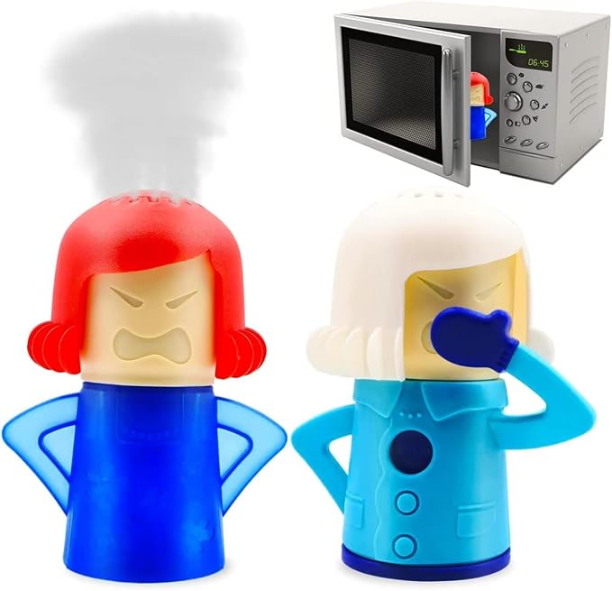 Angry Mom Microwave Oven Steam Cleaner and Chilly Freezer Odor Absorber Deodorizer Equiment 2 Pcs Kitchen Gadget Tools Quickly Removes Stains and Odors (Blue&Teal)