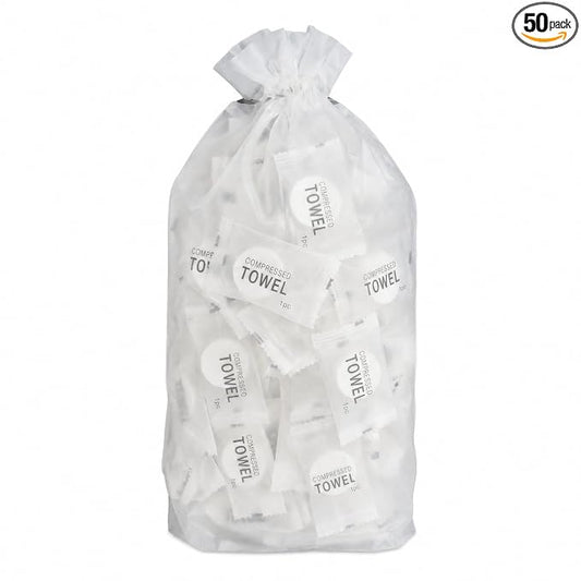 50 PCS Compressed Towels Bulk – Coin Tissue Tablets for Travel, Camping & Hiking – Portable Disposable Face Wipes, Mini Expanding Hand Towels (20x20cm) for Gym, Hotel, Makeup & Home Cleaning