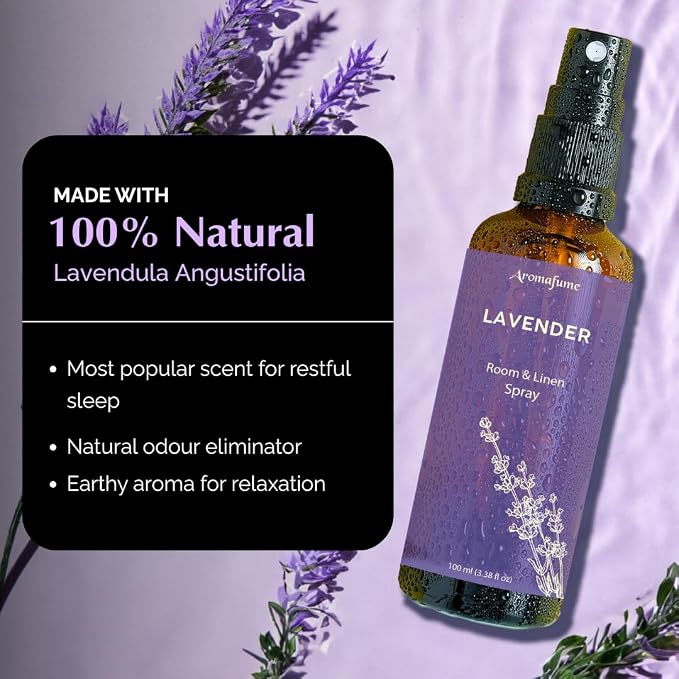 Lavender Air Freshener Spray for Room, Linen & Pillow 100ml by Aromafume | Made with Pure Lavender Essential Oil | Aromatherapy Spray to Sleep & Comfort | Mist for Bedding, Fabrics