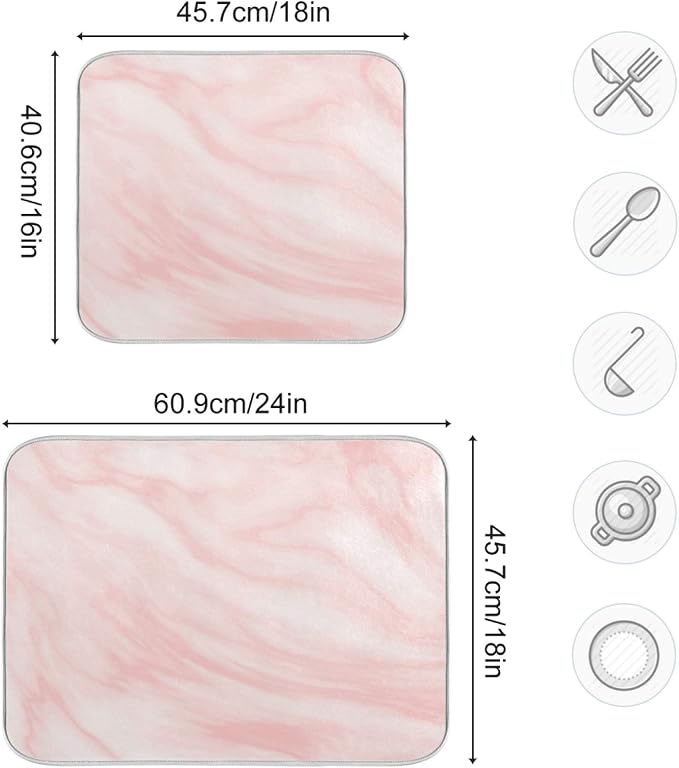 Super Absorbent Dish Drying Mat, Microfiber Fast-Drying Dish Mat, 16" x 18", Kitchen Dish Drying Pad, Pink Coral Marble
