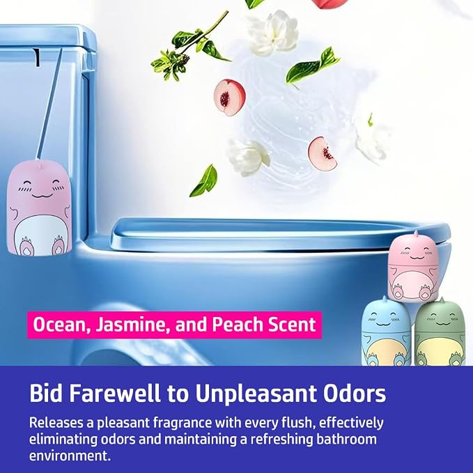 Cute Dinosaur-Shaped Toilet Bowl Cleaner Bottle, Bathroom Toilet Tank Cleaner with Ocean, Jasmine, and Peach Scent,Three bottles can be used for 9 months (Ocean&Peach&Jasmine)