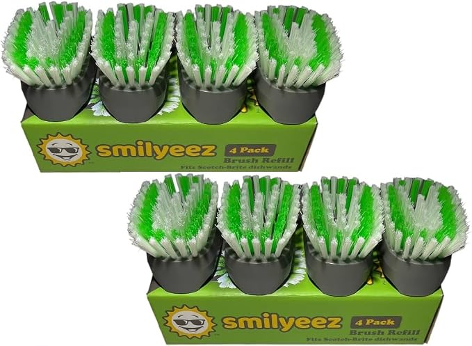 Smilyeez Replacement for Scotch Brite Brush, 4-Pack, Makes Your Dishwand Like New, Dishwand Brush Refills, Scotch Brite Brush Replacement, Easy to Install (2 Packs)