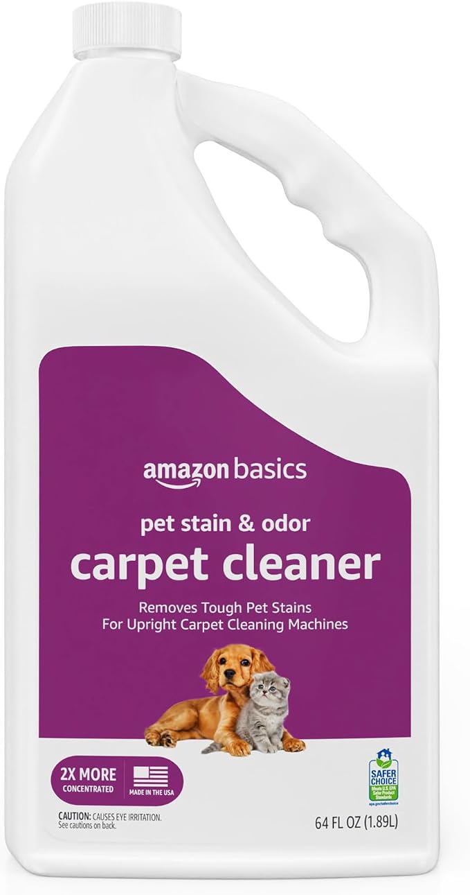 Amazon Basics Pet Stain & Odor Remover, Deep Cleaning Carpet Shampoo, Concentrated Formula, Eliminates Odors, Pet-Safe, Fresh Scent, 64 fl oz