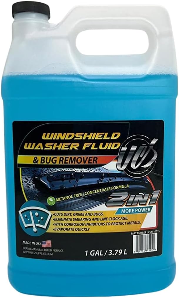 UCS Windshield Washer Fluid 2-in-1 Bug Remover – Ready to Use Formula – Streak-Free Cleaning – Removes Dirt & Road Grime – 1 Gallon (128 fl oz) Methanol-Free