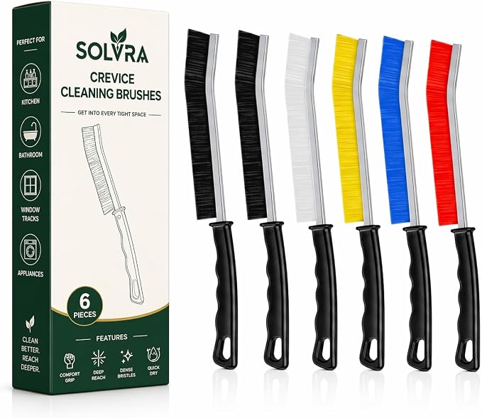 Crevice Cleaning Brush Set – 6Pcs Hard Bristle Cleaning Tools for Grout, Tile Floors, Gaps & Narrow Spaces – Small Grout Scrub Brush for Cleaning Bathroom, Shower, Window Tracks, Kitchen