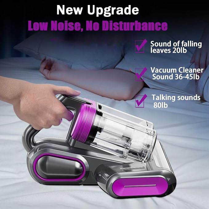 Mattress Vacuum Cleaner, 18Kpa Bed Vacuum Cleaner with 253.7nm UV-C Light & Heating & Ultrasonic Quintuple Tech & 80000 RPM/Min Brushroll Rotation, Widened Suction Port, 500W, Cordless (Purple)