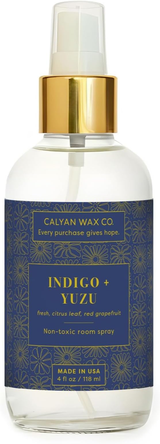 Calyan Wax Co. Indigo & Yuzu Room Spray - Natural Room Deodorizer | Long Lasting Clean Air Freshener - Room Spray for Luxurious Home Fragrance - Bedroom, Bathroom & Car Spray - 4 fl oz