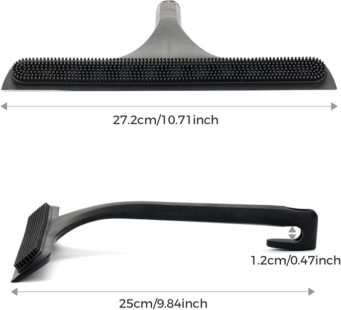 10.7“ Wide All-Purpose Shower Squeegee for Glass Doors, Squeegee for Shower Glass with Hook, Window Squeegee for Home, Small Squeegee for Shower, Bathroom, Car Glass, Mirror (Black)