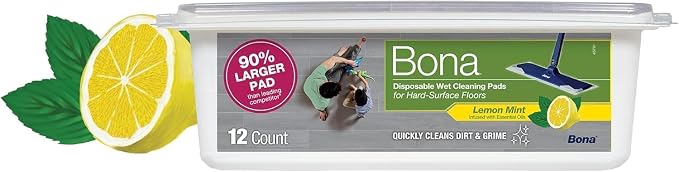 Bona® Disposable Wet Cleaning Pads for Hard-Surface Floors, Lemon Mint Scent 12 Count (Pack of 6)
